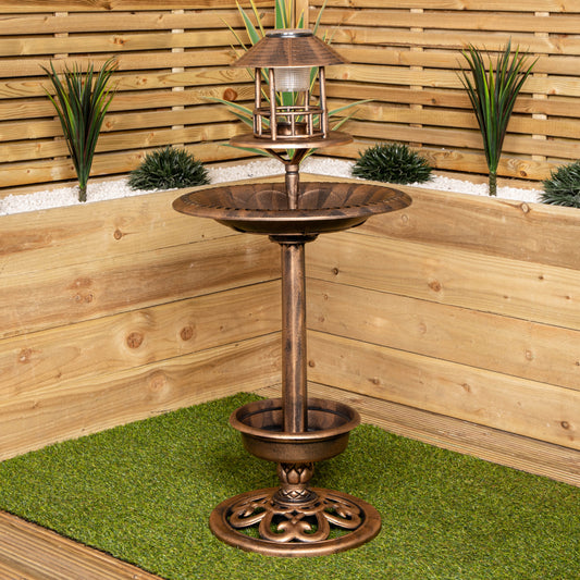 Factory Seconds: 1.1m Bronze Effect Resin Garden Bird Bath & Table with Solar Light