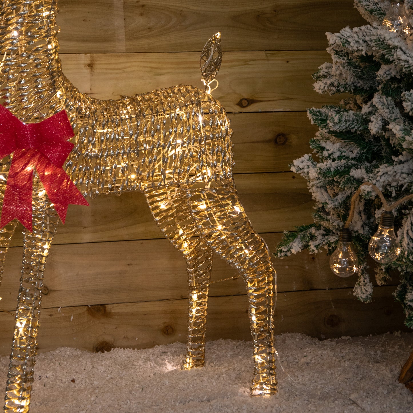 95cm Light up Gold Glitter Twist Christmas Reindeer with 94 Warm White LEDs