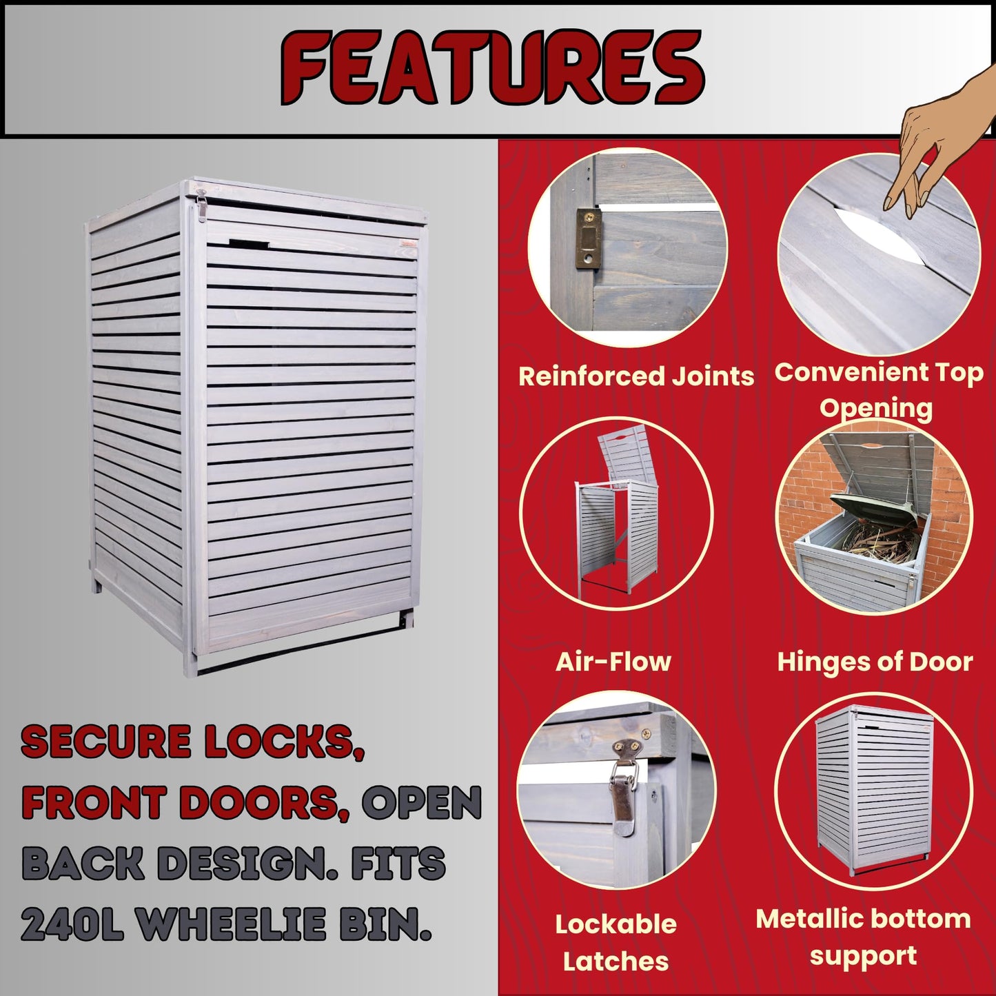 Factory Seconds: 68cm x 1.14m Grey Wooden Outdoor Garden Wheelie Bin Store Storage for 1 Bin