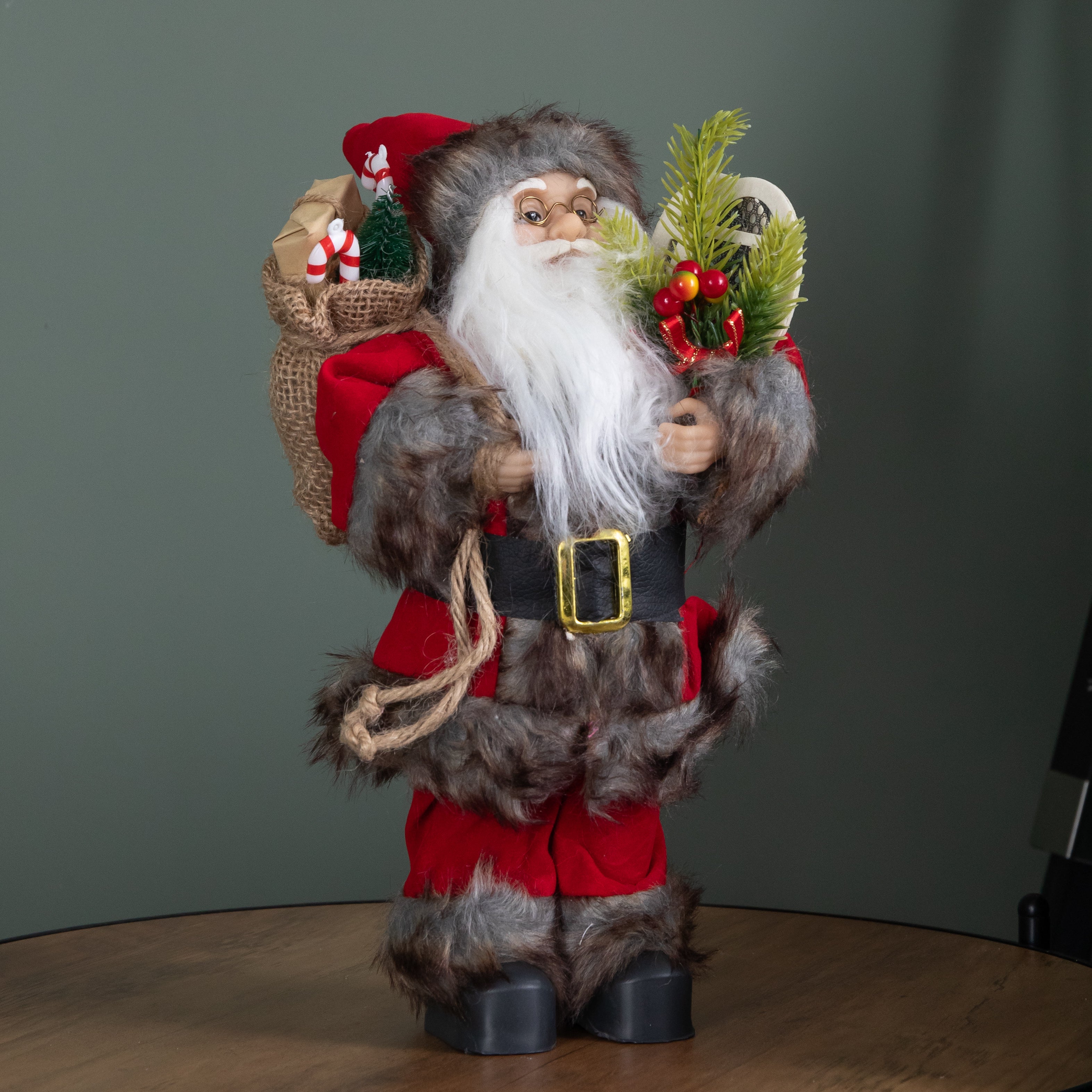 30cm Standing Traditional Santa Claus Christmas Decoration with Gift Sack