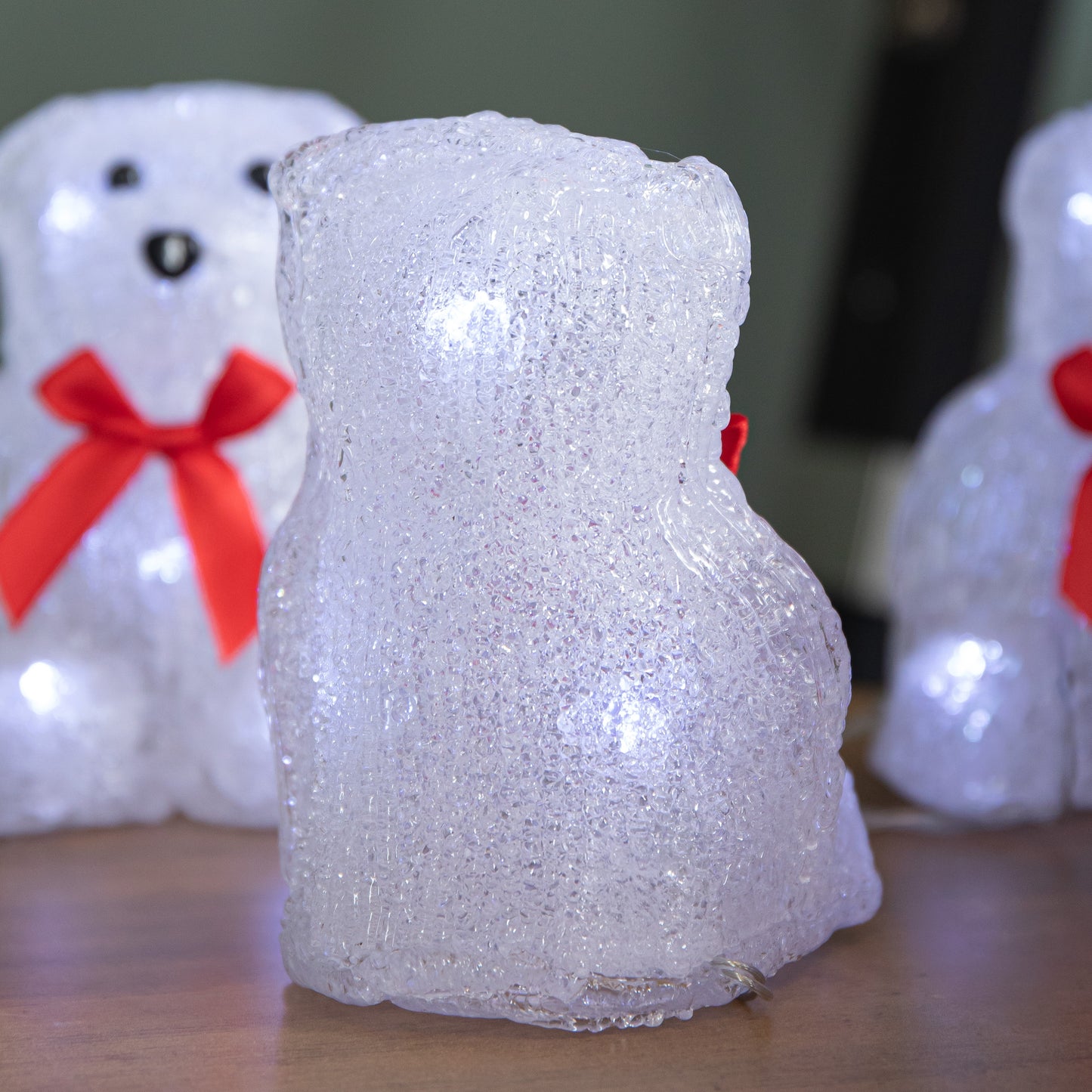 12cm Set of 5 Battery Operated Light up Christmas Polar Bears Ornaments with 40 Cool White LEDs
