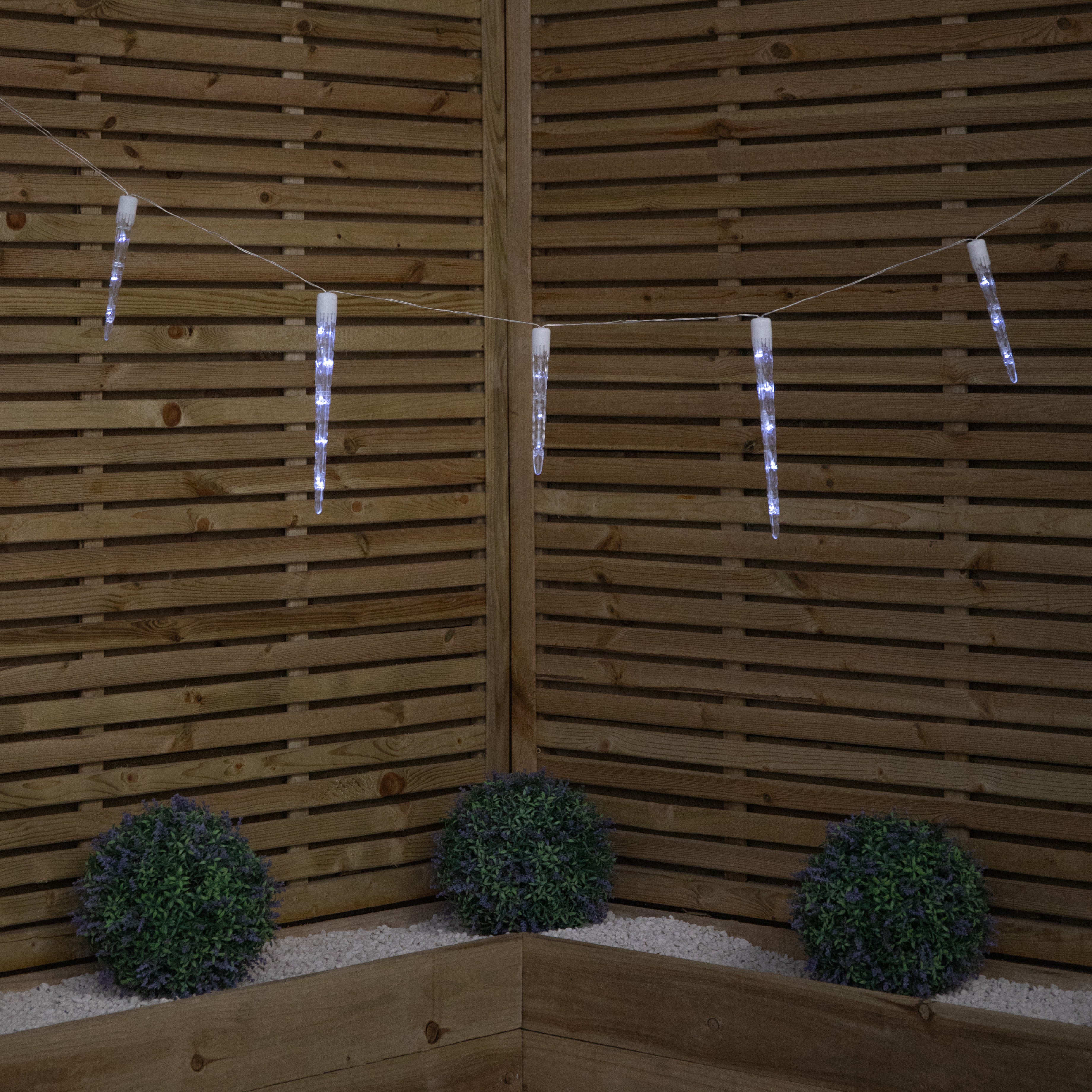 2.7m Set of 10 Battery Operated In-Lit Christmas Icicle Lights with 40 Cool White LEDs