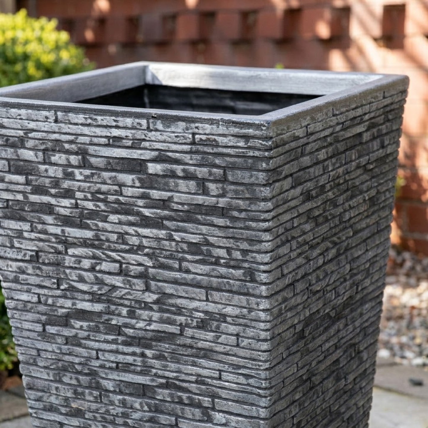 30cm x 45cm Large Square Plastic Slate Effect Garden Planter in Dark Grey