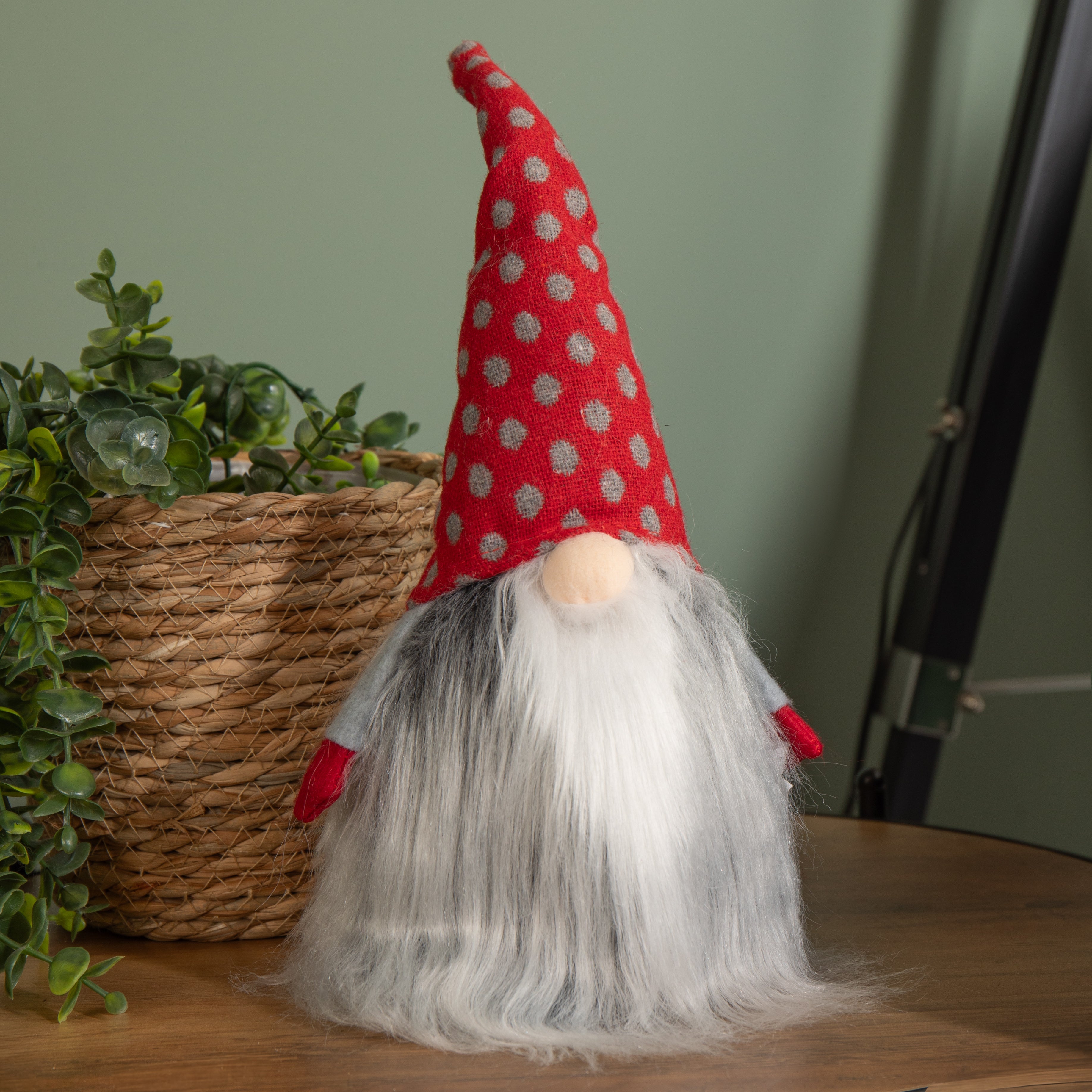 34cm Festive Gonk Cuddly Santa Indoor Christmas Plush Decoration in Polka Dot Hat