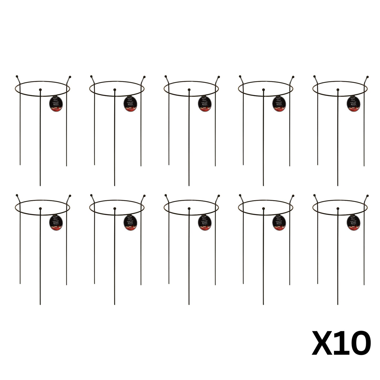 10 Pack of Small 60cm x 35cm Heavy Duty Black Steel Herbaceous Garden Plant Support Ring