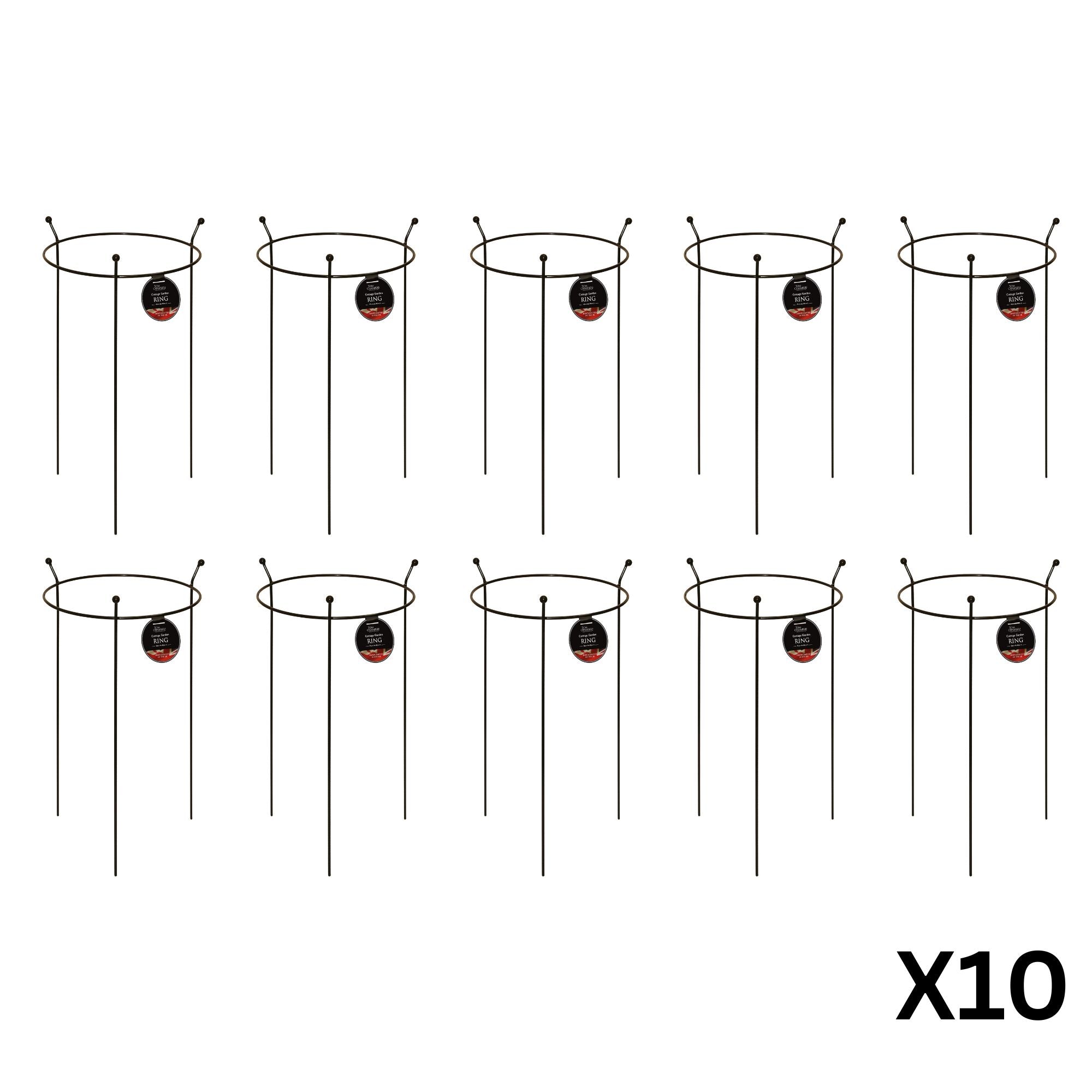 10 Pack of Small 60cm x 35cm Heavy Duty Black Steel Herbaceous Garden Plant Support Ring
