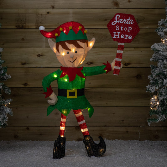 98cm Light up Standing Christmas Elf with Red Hat and 50 Warm White LEDs