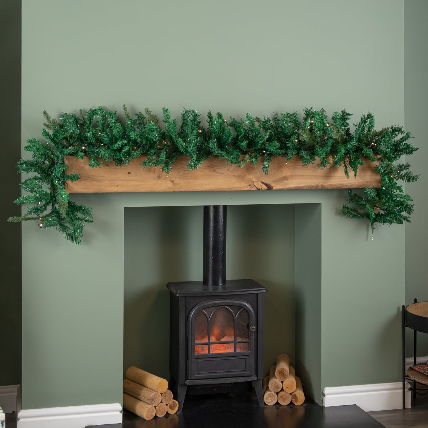 1.8m Plain Green Christmas Garland with 164 Tips and 50 Warm White LED Lights