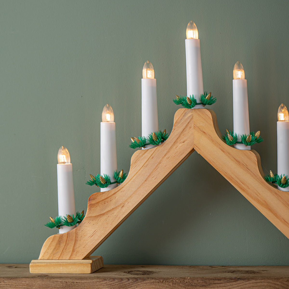 40cm Light up Wooden Christmas Candlebridge with 7 Warm White LEDs
