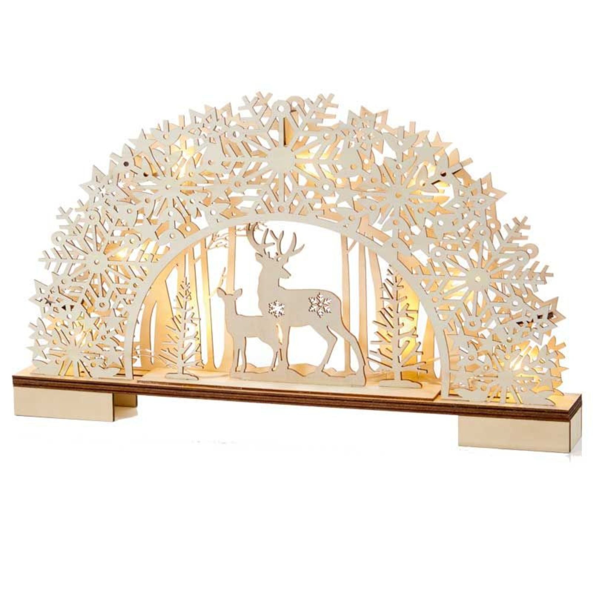 45cm Battery Operated Light up Wooden Christmas Deer with Snowflake Bridge & LEDs 