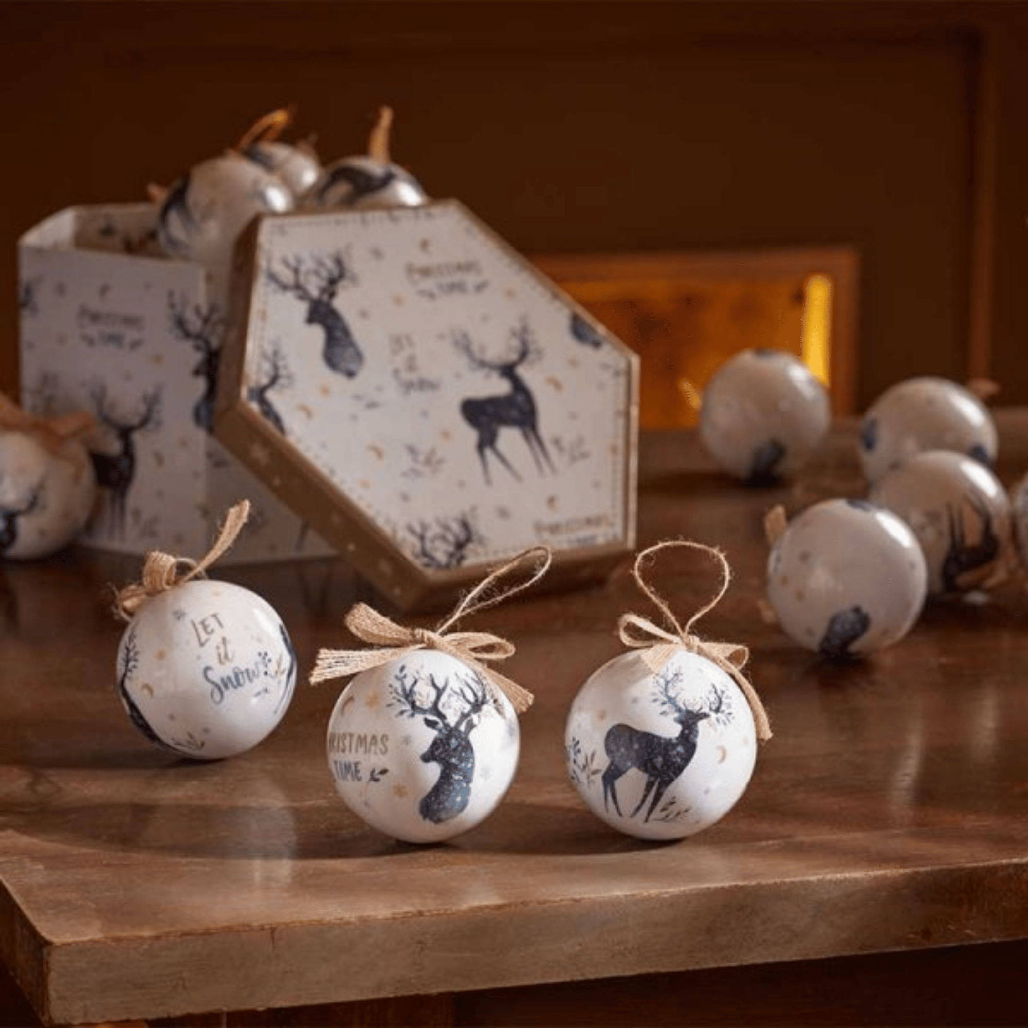 Set of 14 Traditional Vintage Christmas Stags Tree Baubles