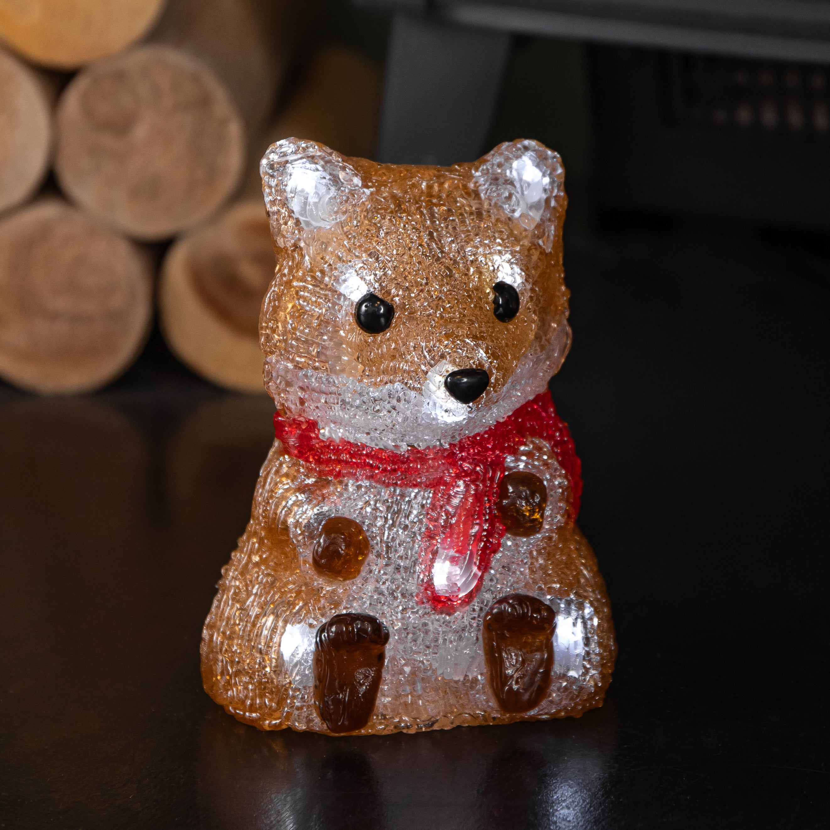 14cm Battery Operated Light up Christmas Ice Fox with 12 Cool White LEDs