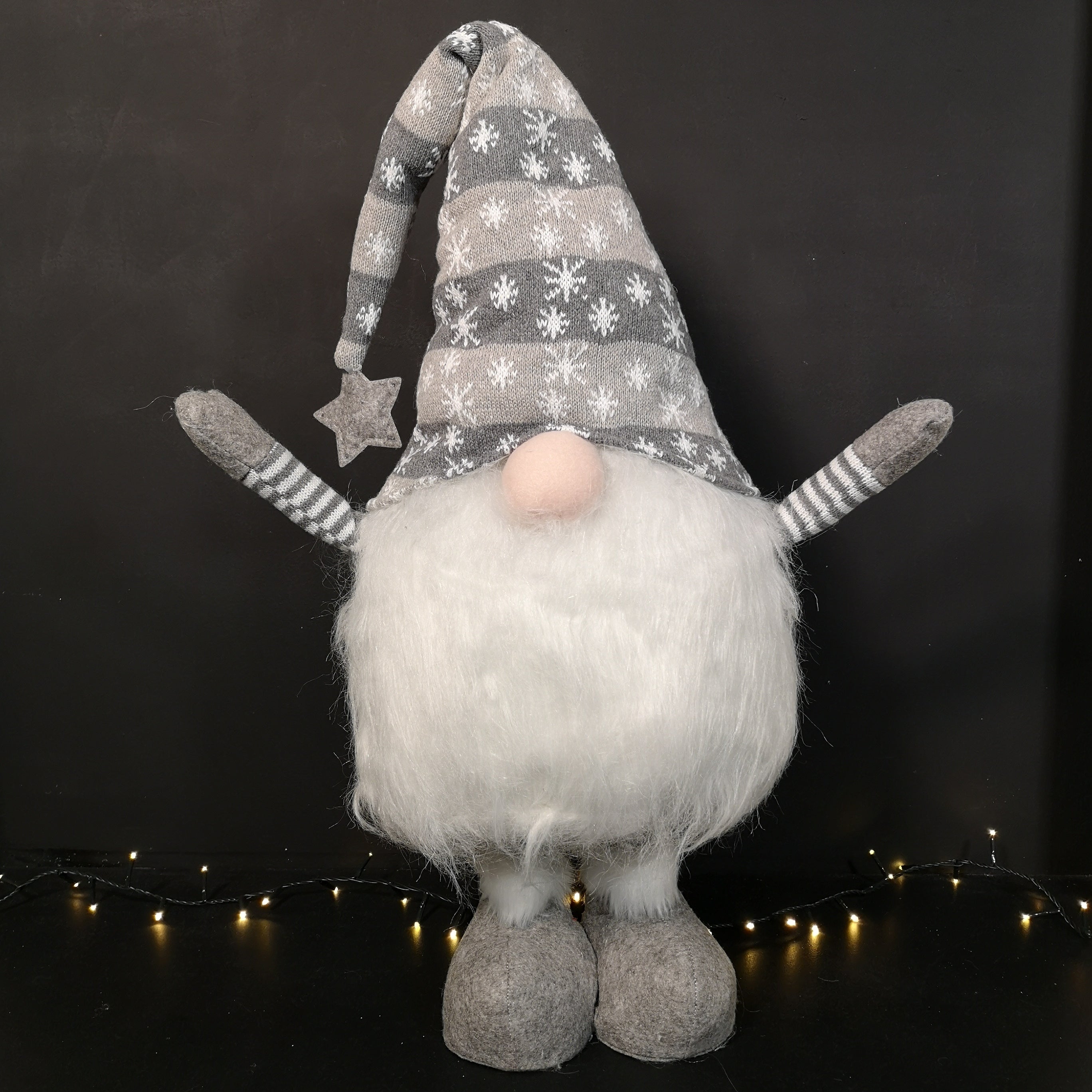 1.2m Standing Haired Christmas Gonk with Extendable Legs in Grey