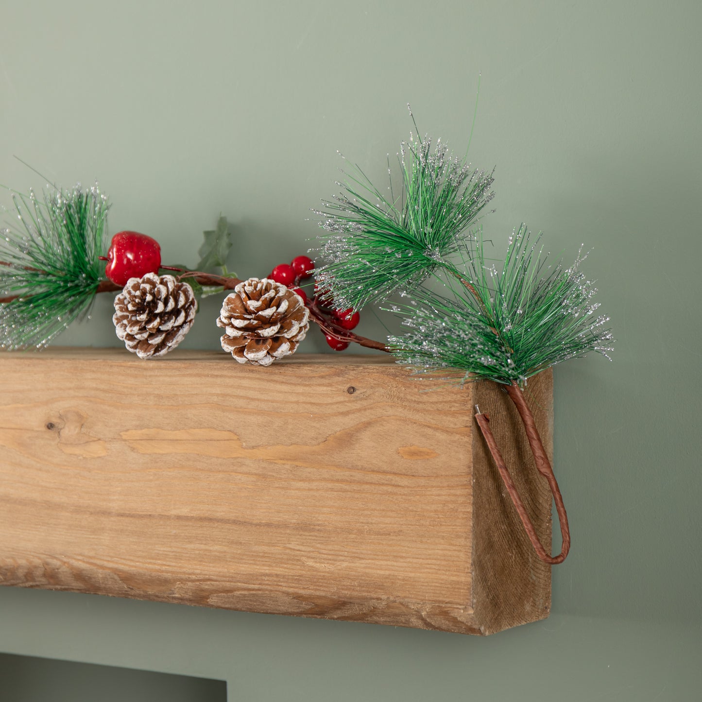 1.5m Christmas Berry Garland with Pinecones and Silver Glitter Tips