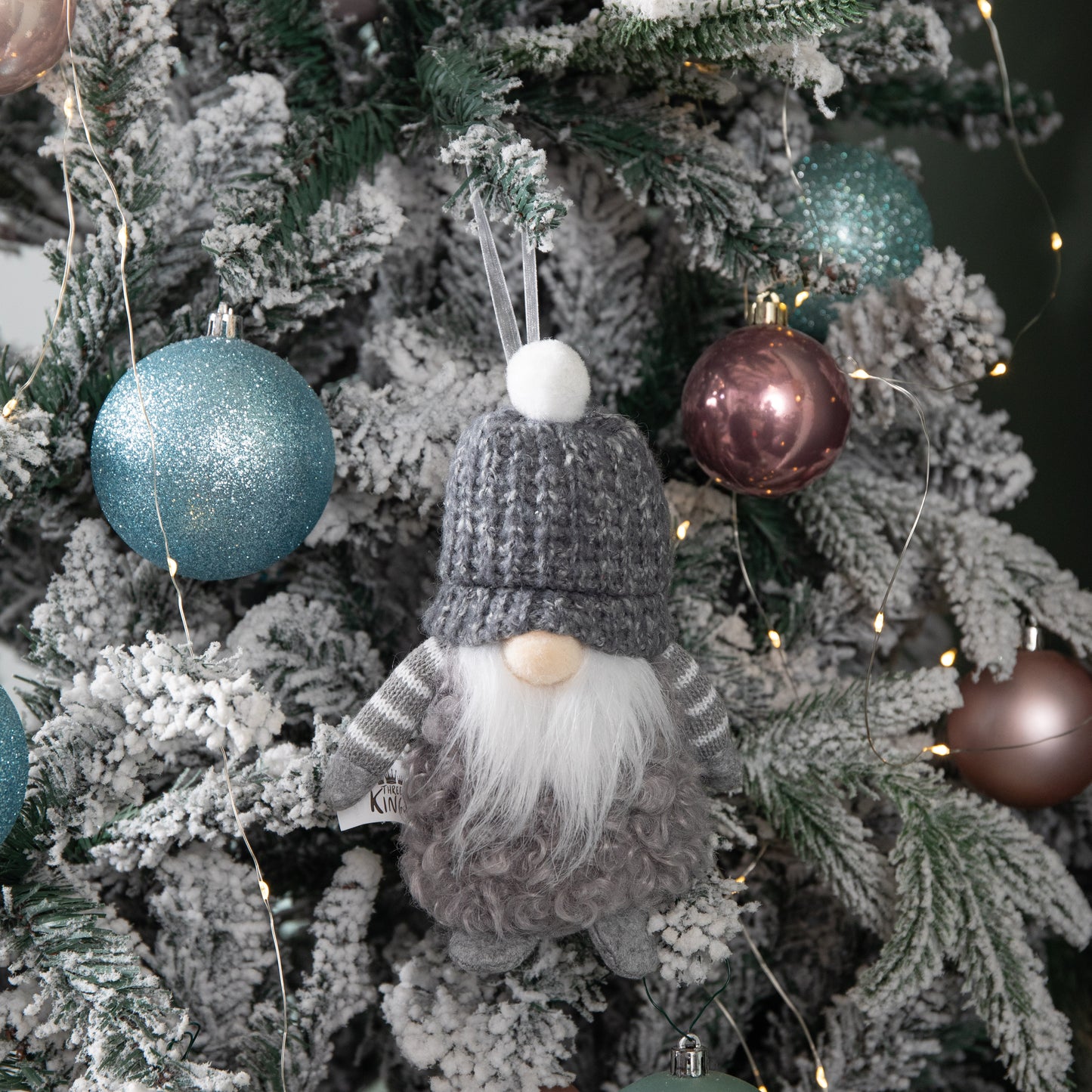 16cm Grey Gonk with Bobble Hat Hanging Christmas Pendant Decoration