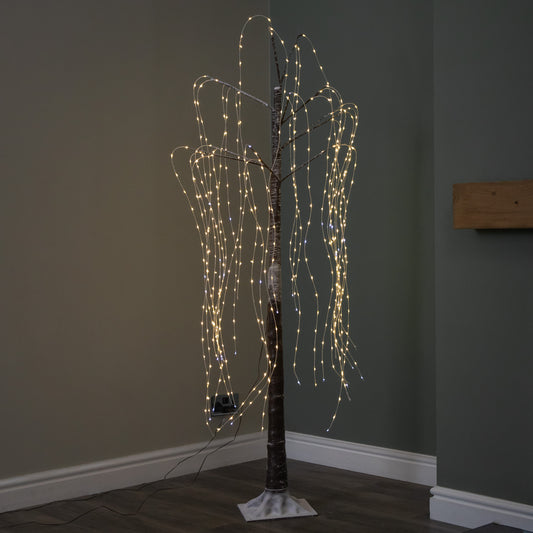 1.8m (6ft) Brown Flocked Willow Christmas Tree with 600 Warm White LEDs
