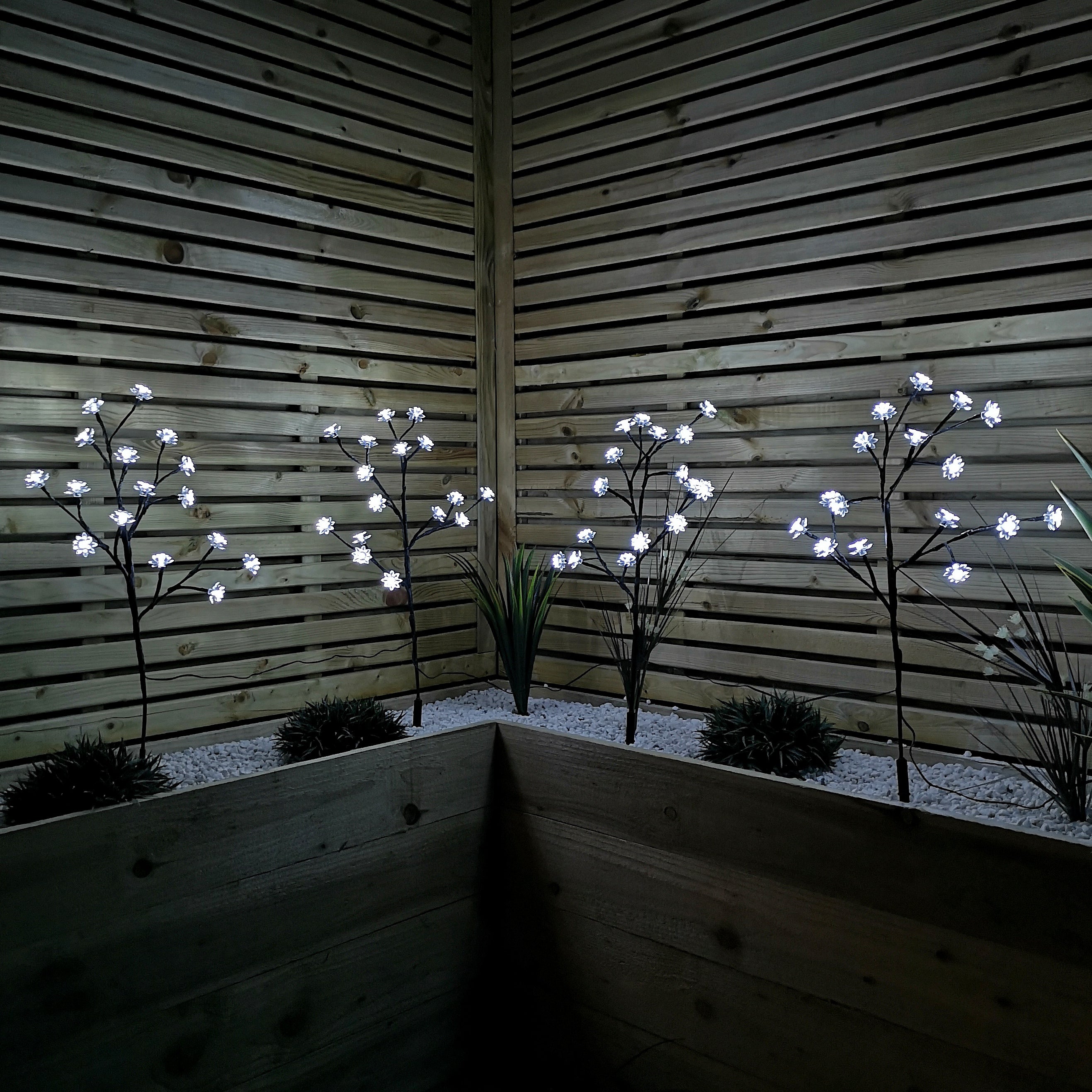 Set of 4 60cm Light up Lotus Christmas Path Lights with 64 White LEDs