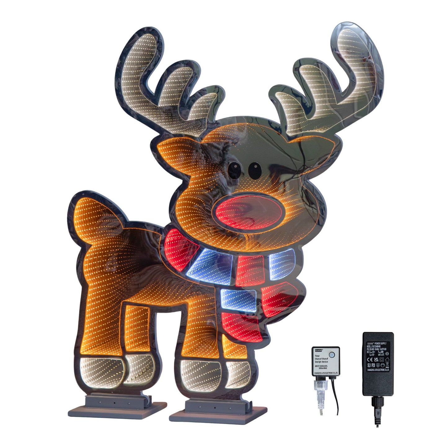 1.20m x 1.9m Light up Cute Christmas Reindeer Infinity Mirror Decoration with Multi-Coloured LEDs