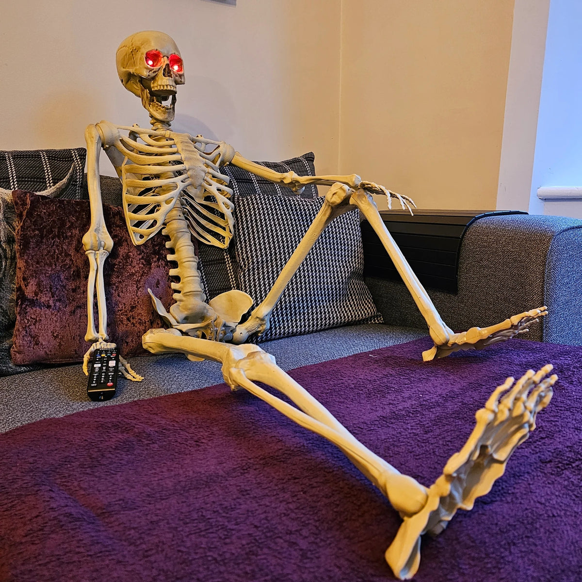 Pack of 3 5ft (150cm) Posable Full Body Halloween LED Skeleton Decoration with Movable Joints and LED Eyes