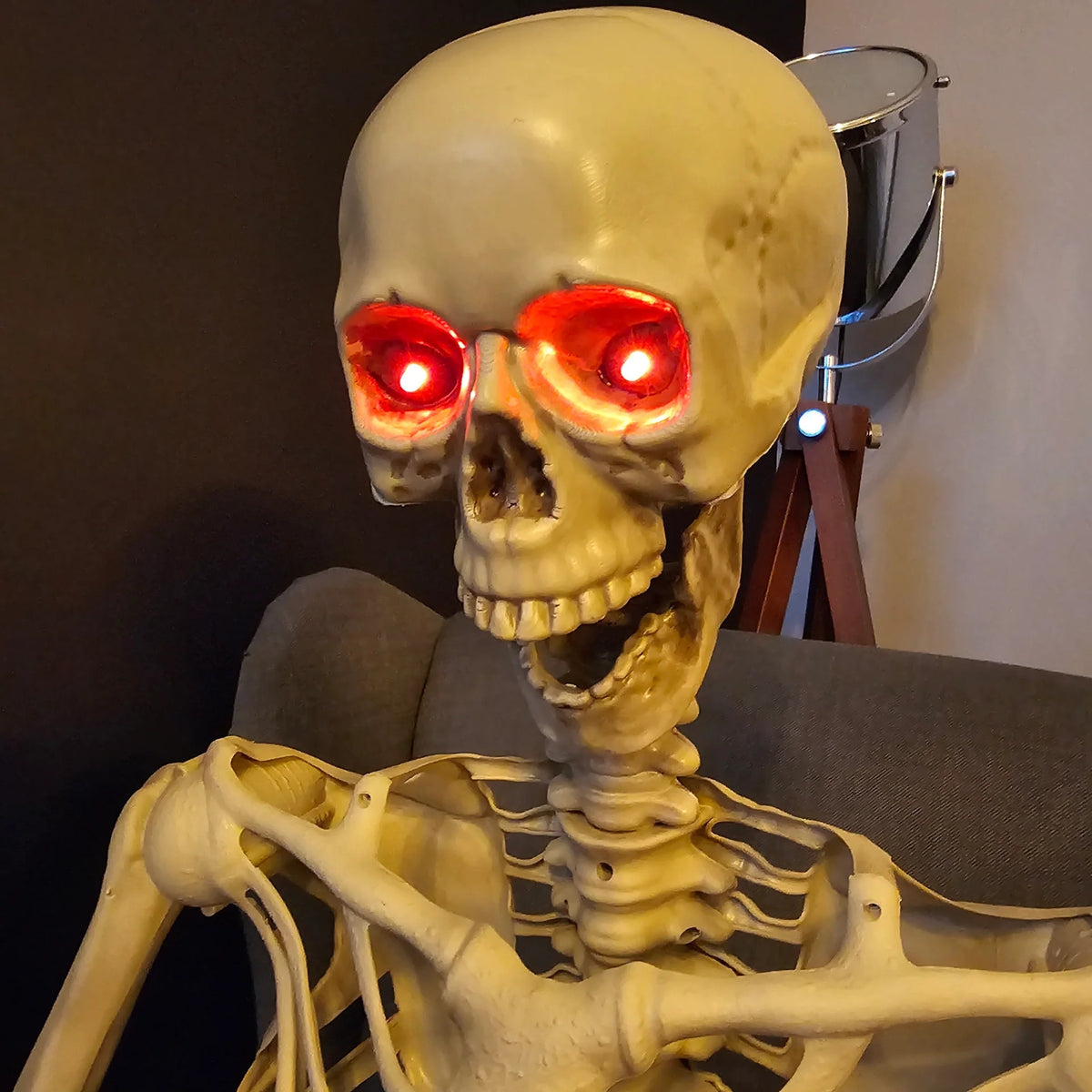 Pack of 2 5ft (150cm) Posable Full Body Halloween LED Skeleton Decoration with Movable Joints and LED Eyes