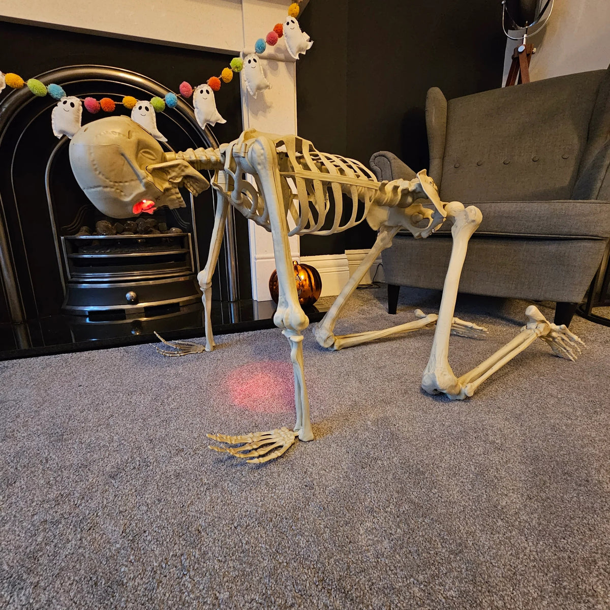 Pack of 3 5ft (150cm) Posable Full Body Halloween LED Skeleton Decoration with Movable Joints and LED Eyes