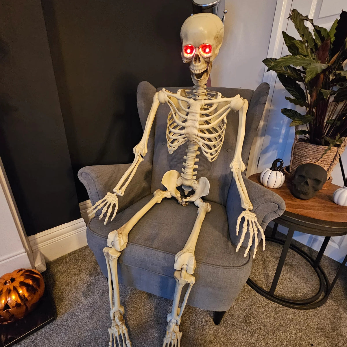 Pack of 3 5ft (150cm) Posable Full Body Halloween LED Skeleton Decoration with Movable Joints and LED Eyes