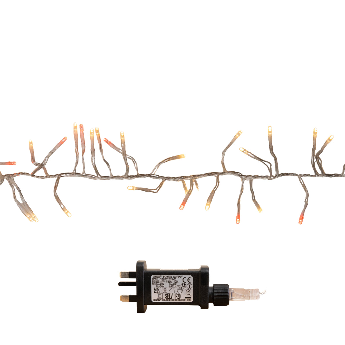 12.4m 960 LED ClusterBrights Christmas String Lights in Red & Warm White on Clear Cable