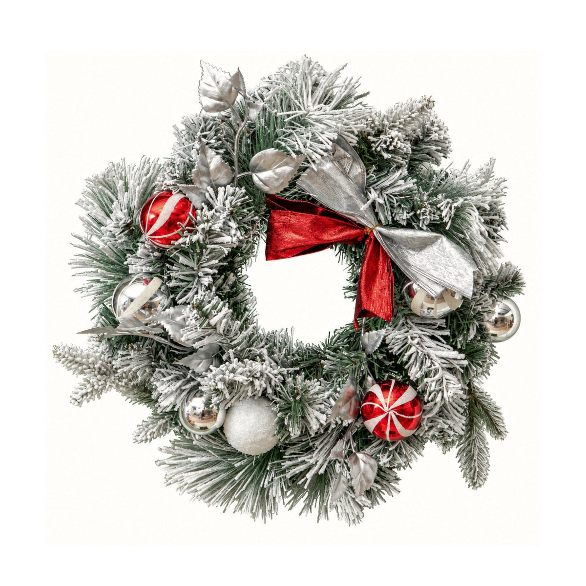 40cm Lapland Decorated Christmas Wreath with Bow and Baubles