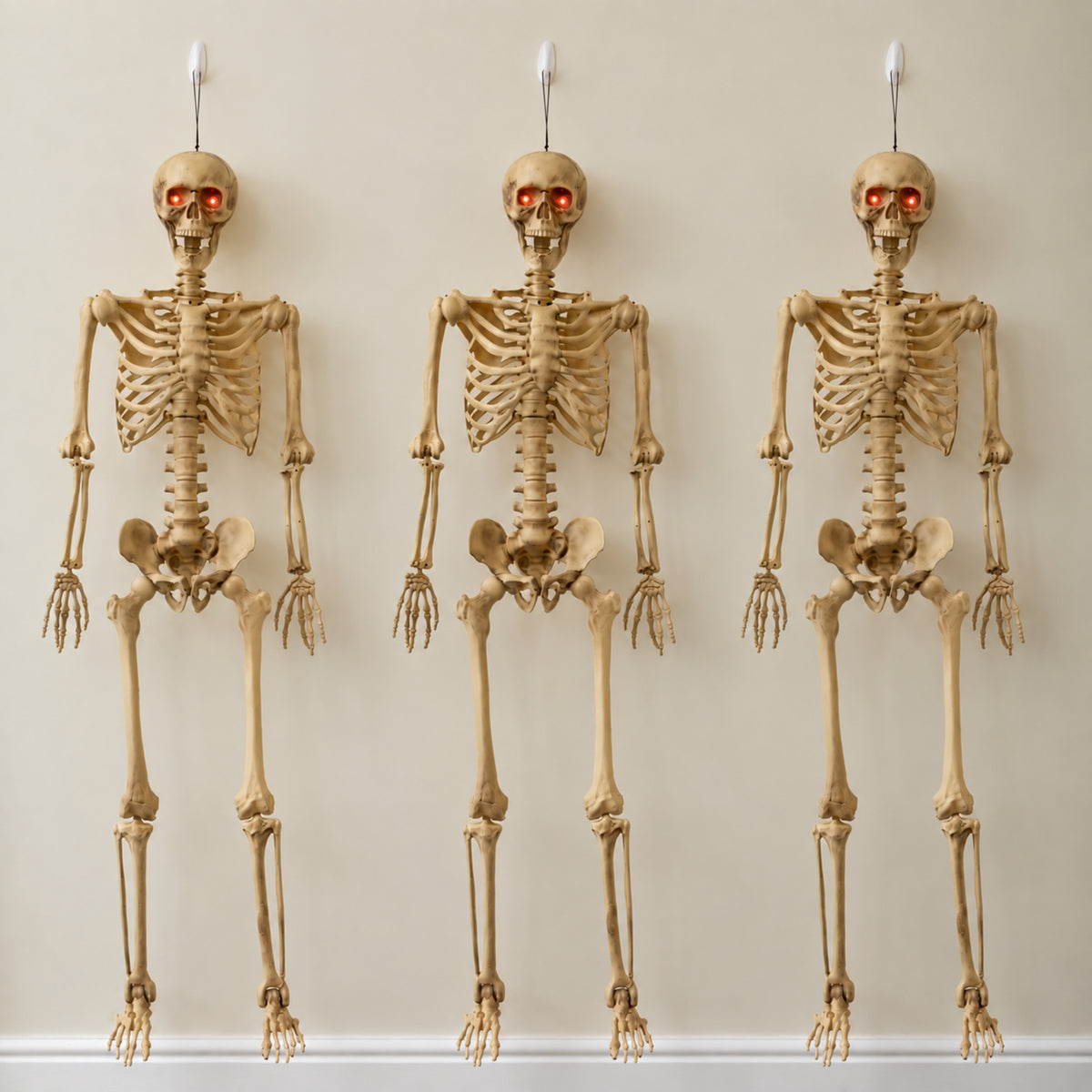 Pack of 3 5ft (150cm) Posable Full Body Halloween LED Skeleton Decoration with Movable Joints and LED Eyes