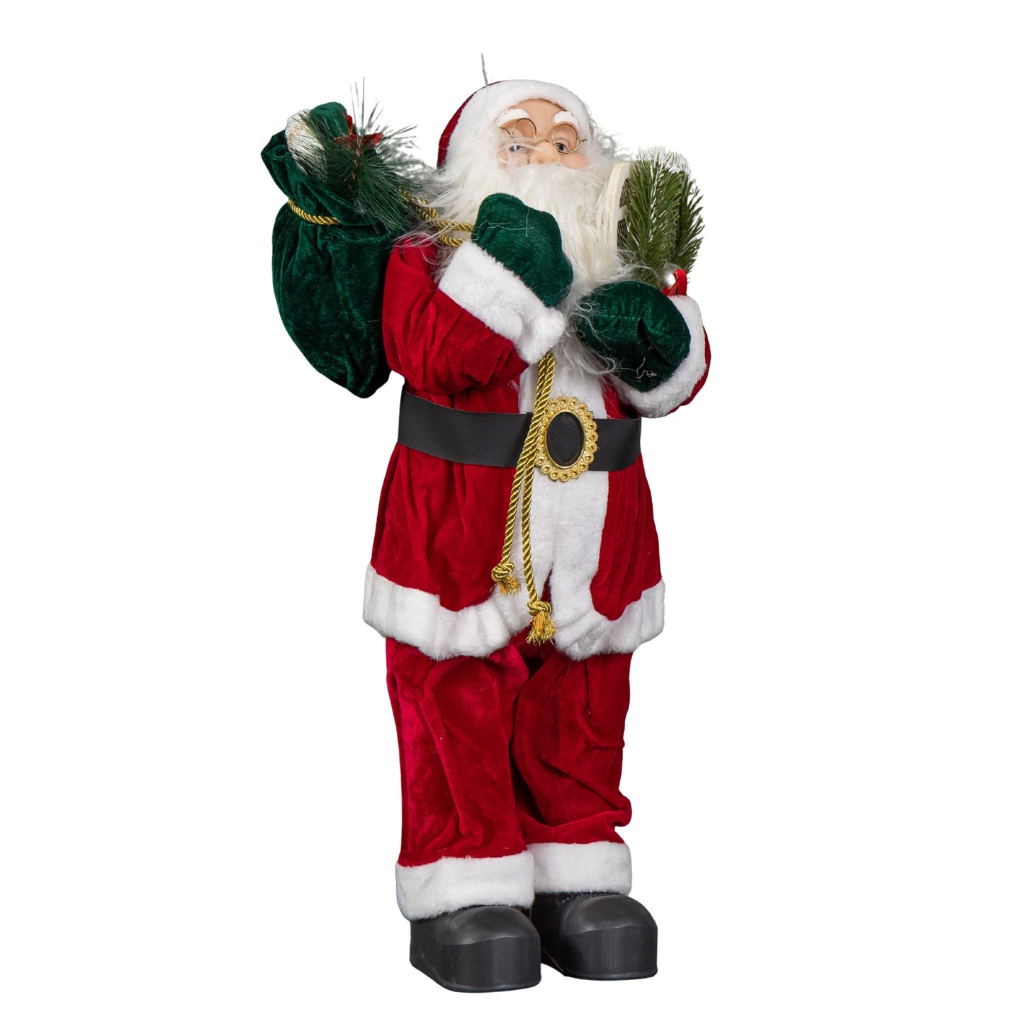 61cm Tall Standing Santa Claus Christmas Decoration with Green Sack
