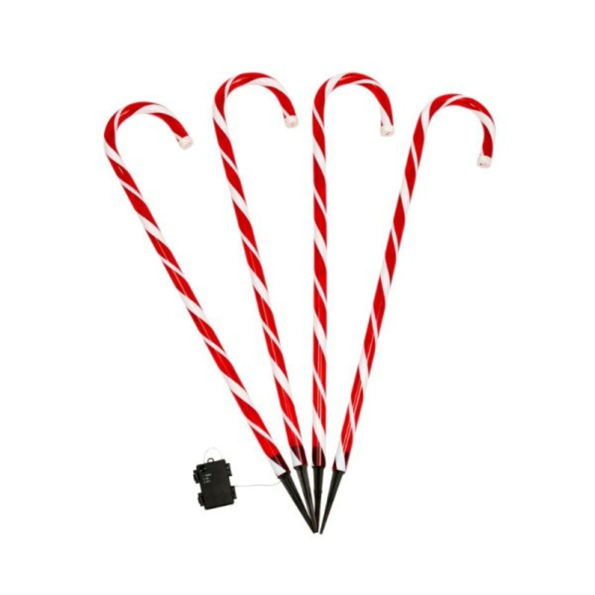 Set of 4 XL Light up Red & White Stripe Christmas Candy Cane Garden Stakes with LEDs