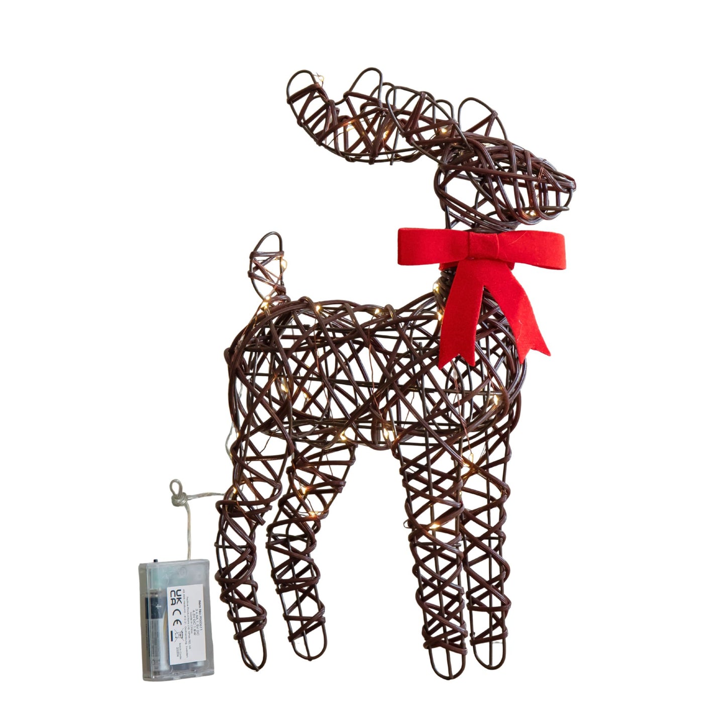 40cm Battery Operated Light up Christmas Reindeer with Red Bow & 30 Warm White LEDs