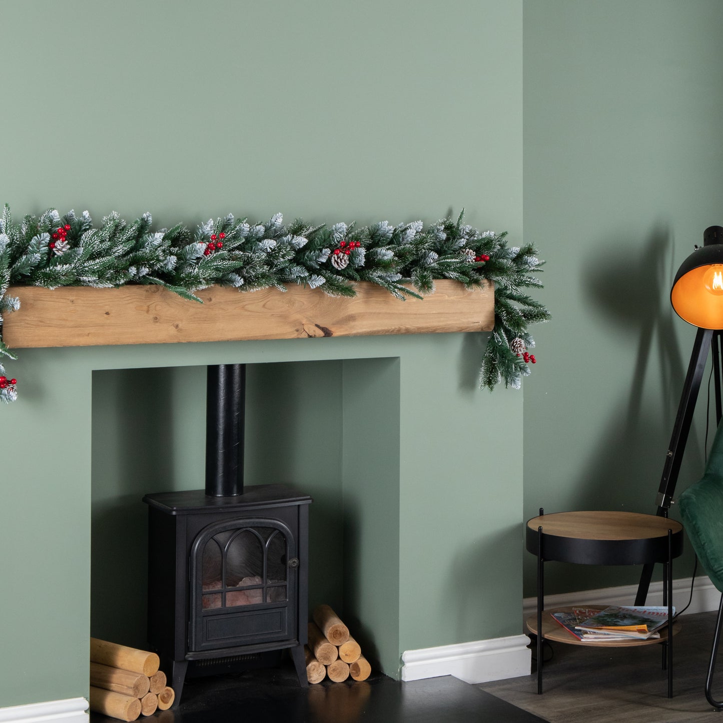 1.8m (6ft) New Jersey Christmas Garland with Red Berries Pinecones & Snow Tipped PVC Branches