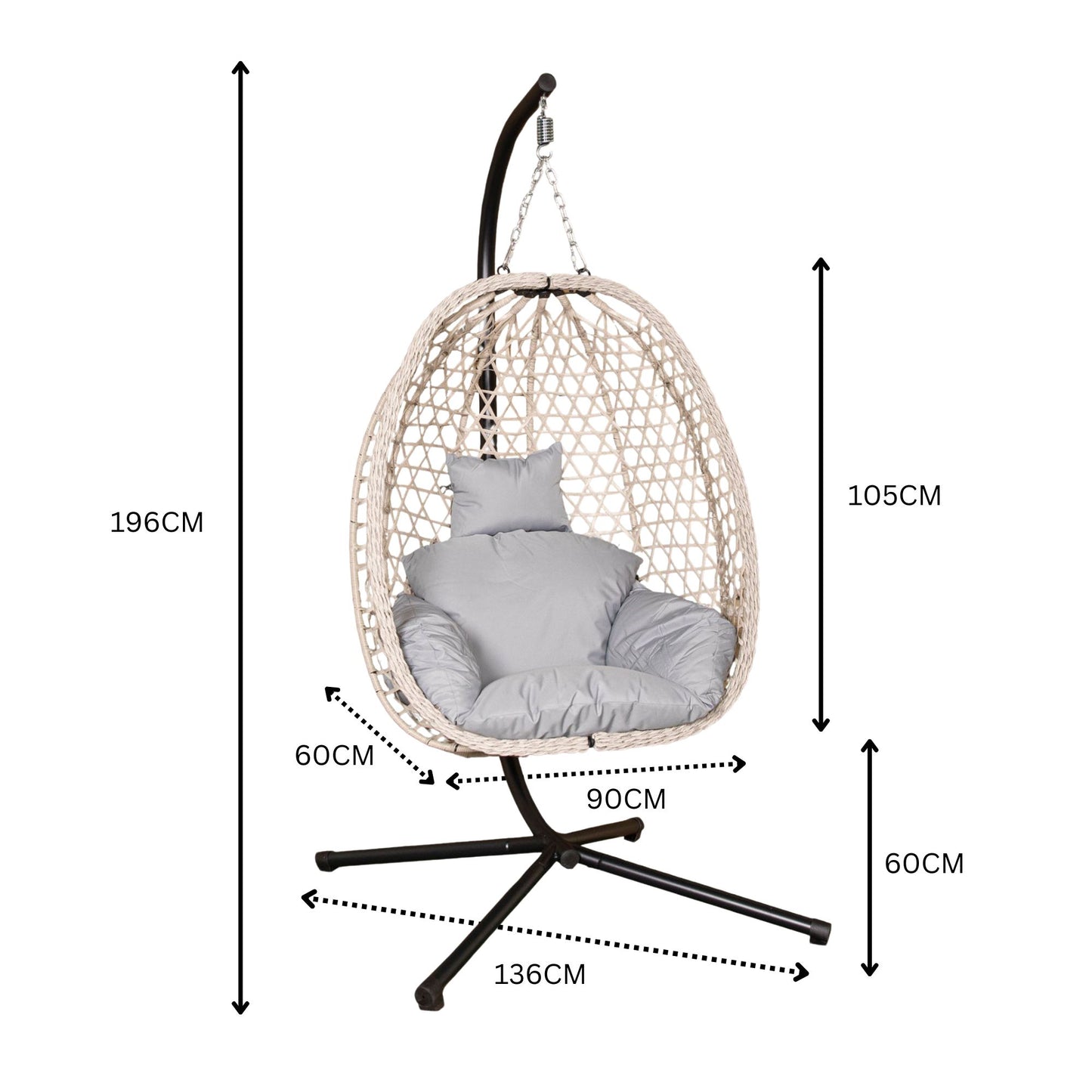 Samuel Alexander Hanging Garden Rattan Egg Chair with Steel Frame and Waterproof Cover in Cool Grey