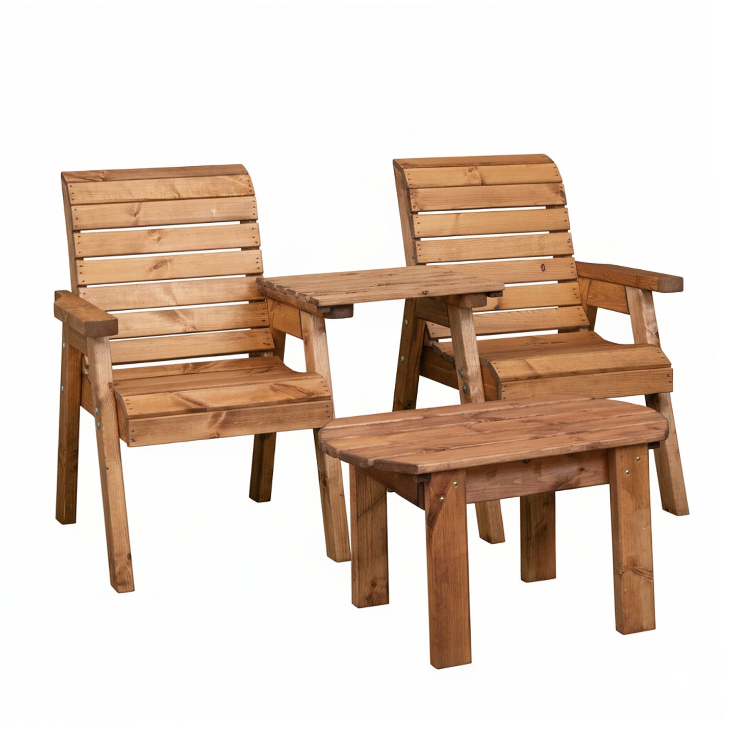 2 Seater Chunky Wooden Garden Furniture Set with Coffee Table
