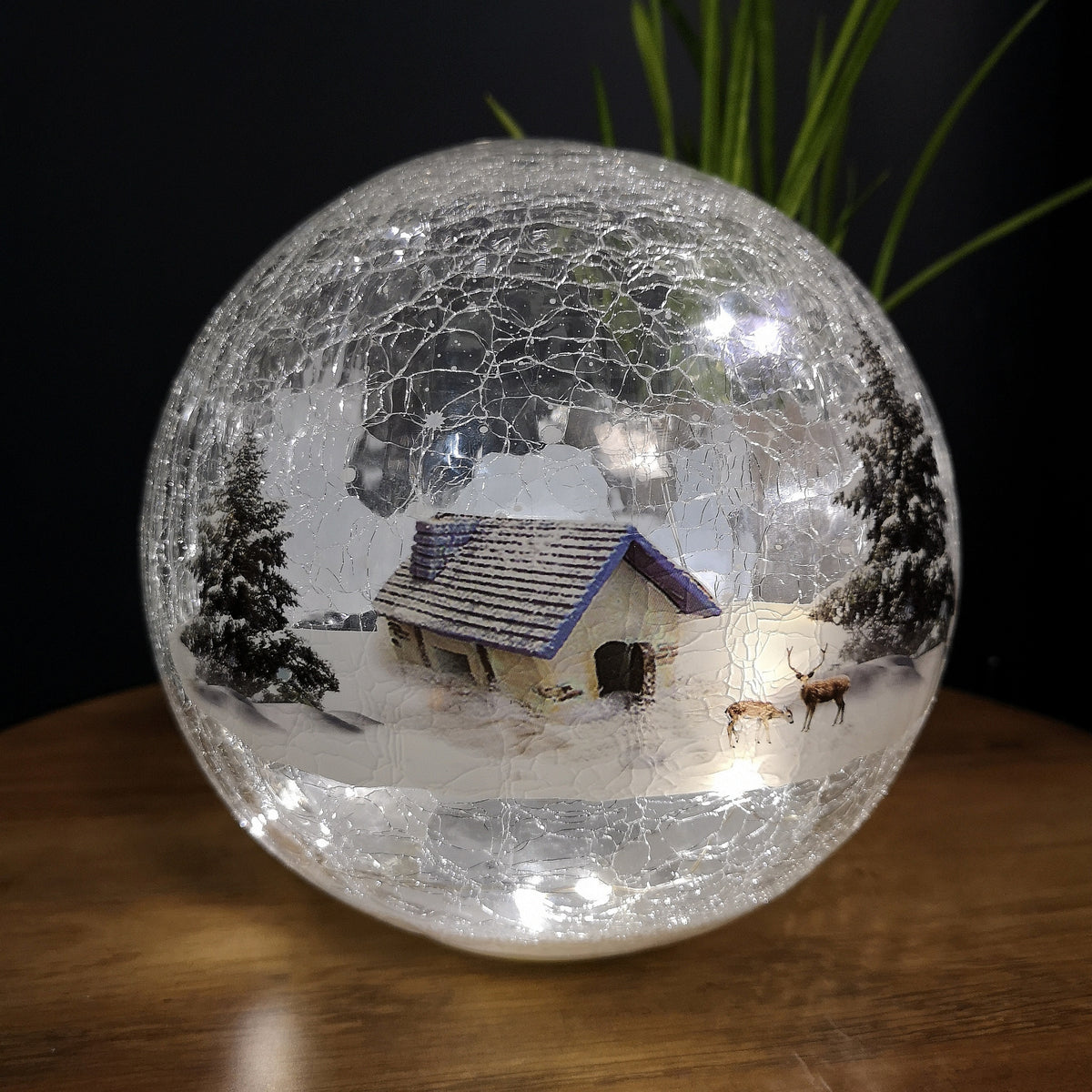 20cm Festive Christmas Crackle Effect Glass Lodge Scene LED Light Ball