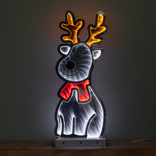 40cm Light up Christmas Reindeer Infinity Mirror Decoration on Metal Base with LEDs