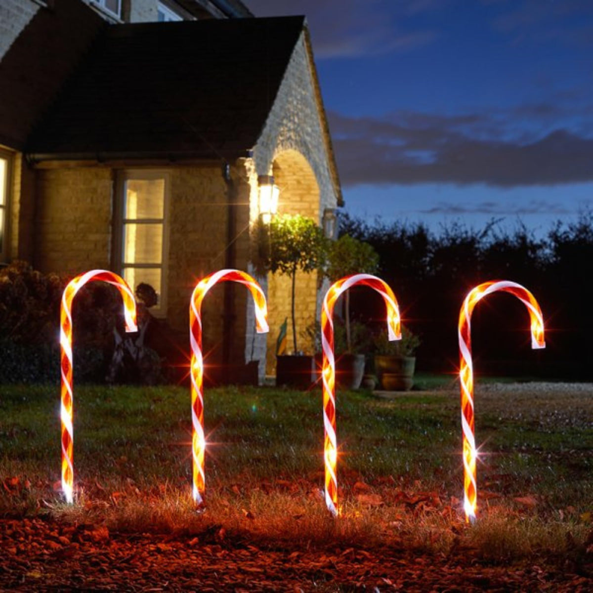 50cm Set of 8 Large Christmas Candy Cane Garden Path Lights with 80 Warm White LEDs