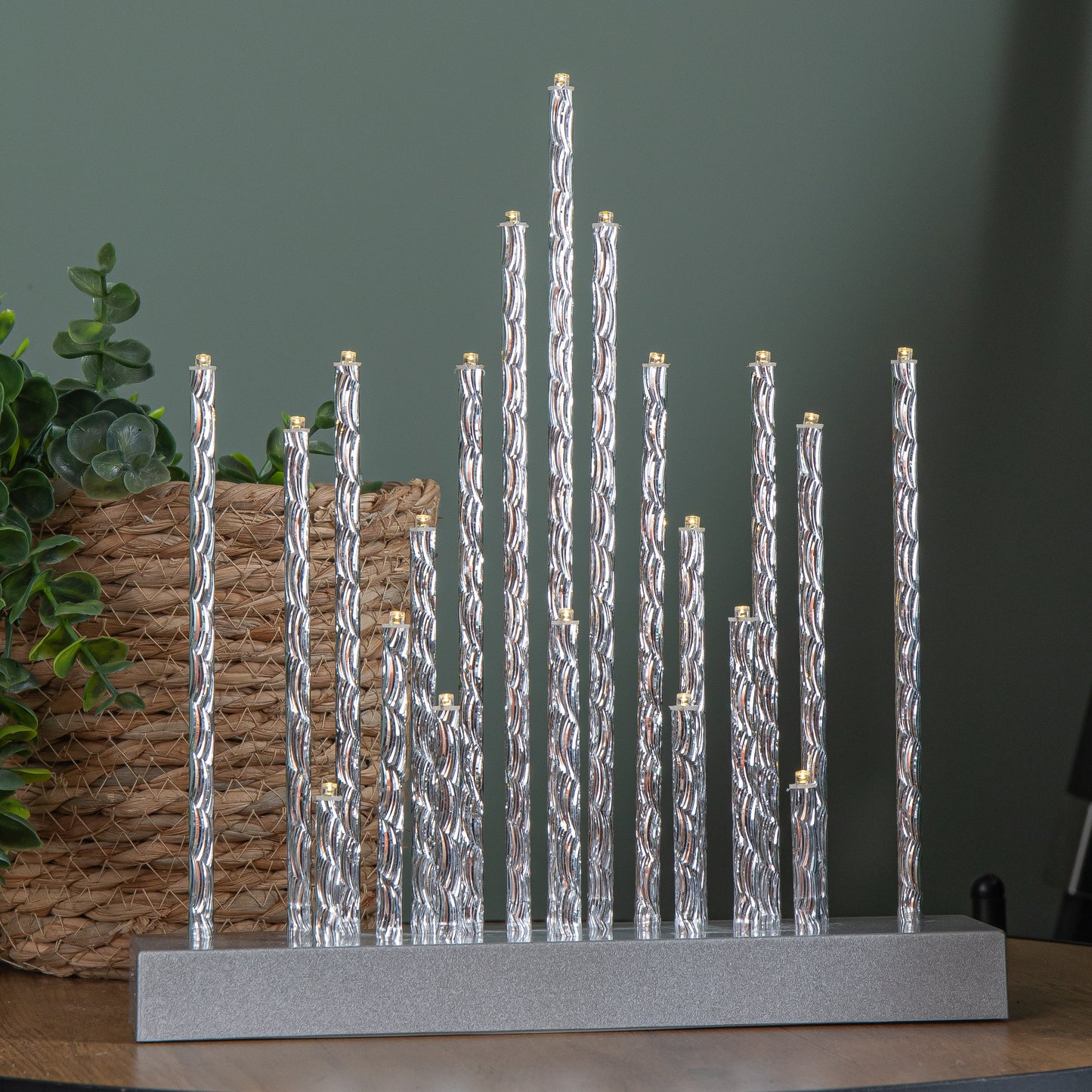 27cm Battery Powered Light up Christmas Candlebridge in Silver with 20 LEDs