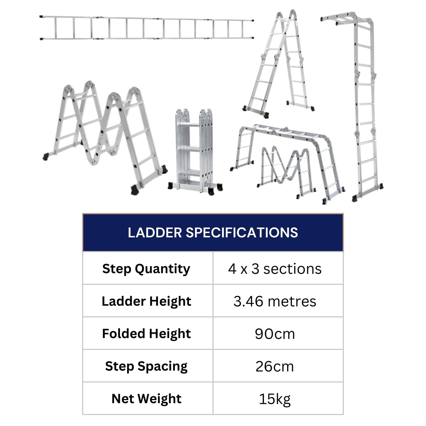 Factory Seconds 3.46m Lightweight Aluminium Folding Multi-position Work Platform Ladder
