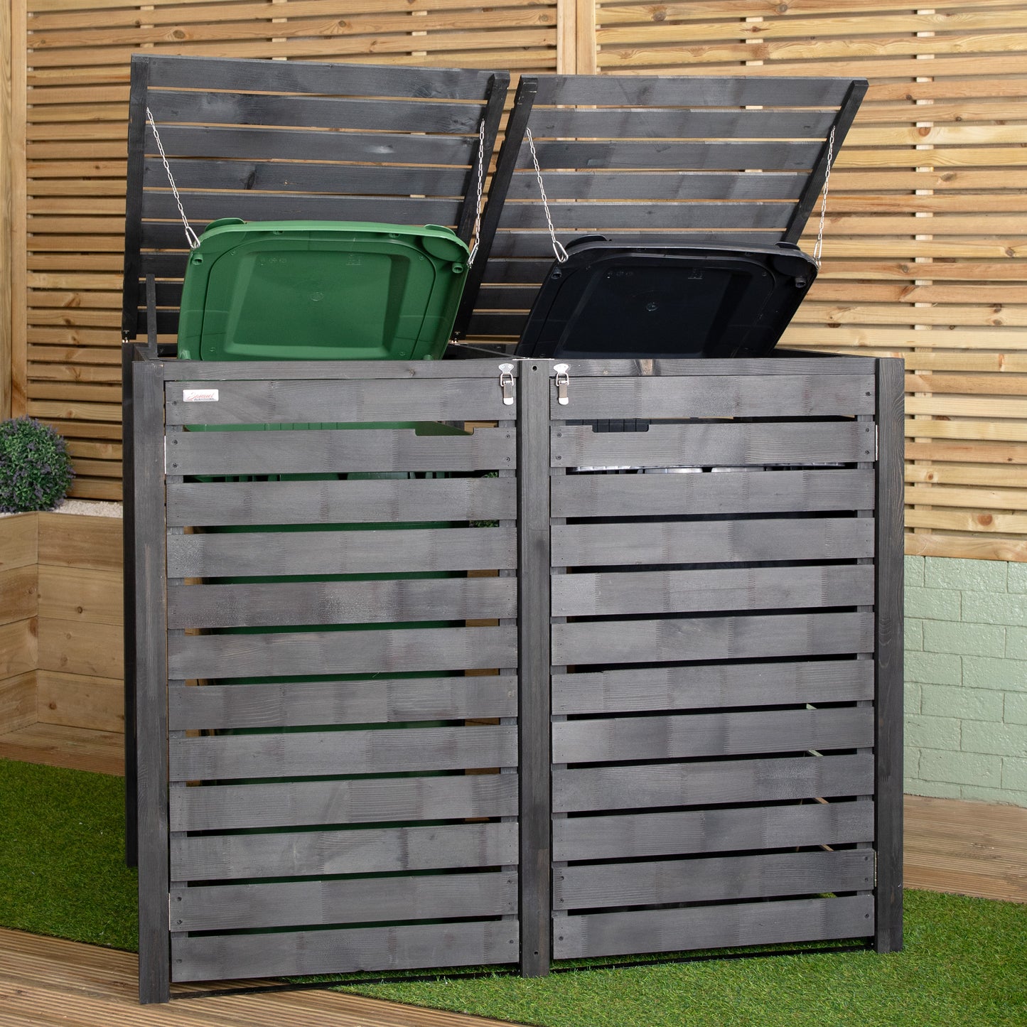 1.43m x 1.16m Outdoor Wooden Garden Double Wheelie Bin Store Storage for 2 Bins in Anthracite