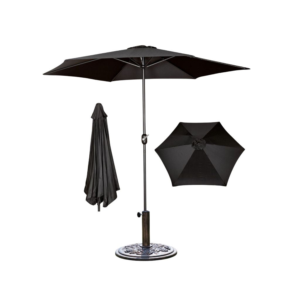 2.7m Havana Garden Patio Parasol with Crank Handle in Black with 9kg Base Included