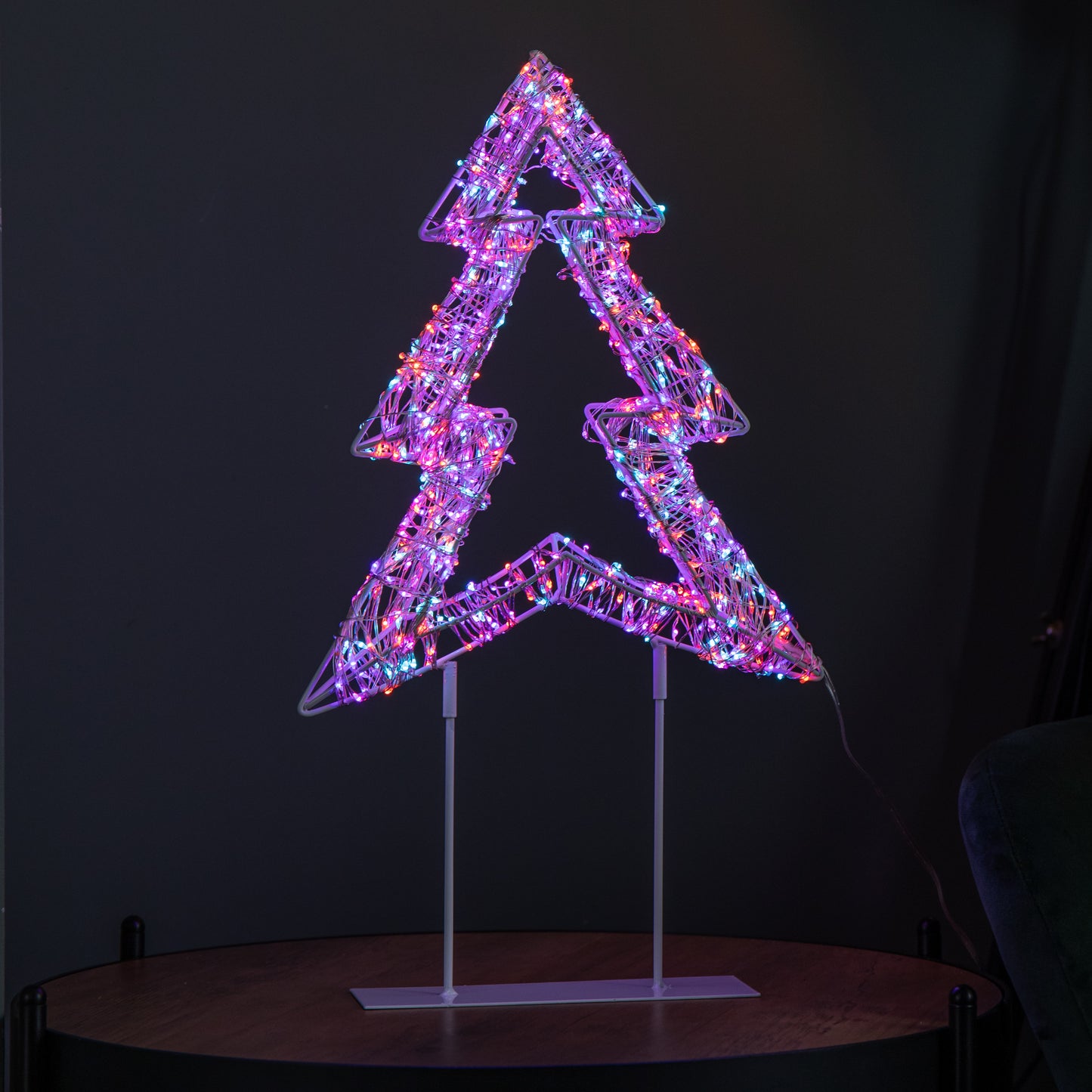 45cm Light up White Christmas Tree on Metal Stand with Twinkling Rainbow LEDs