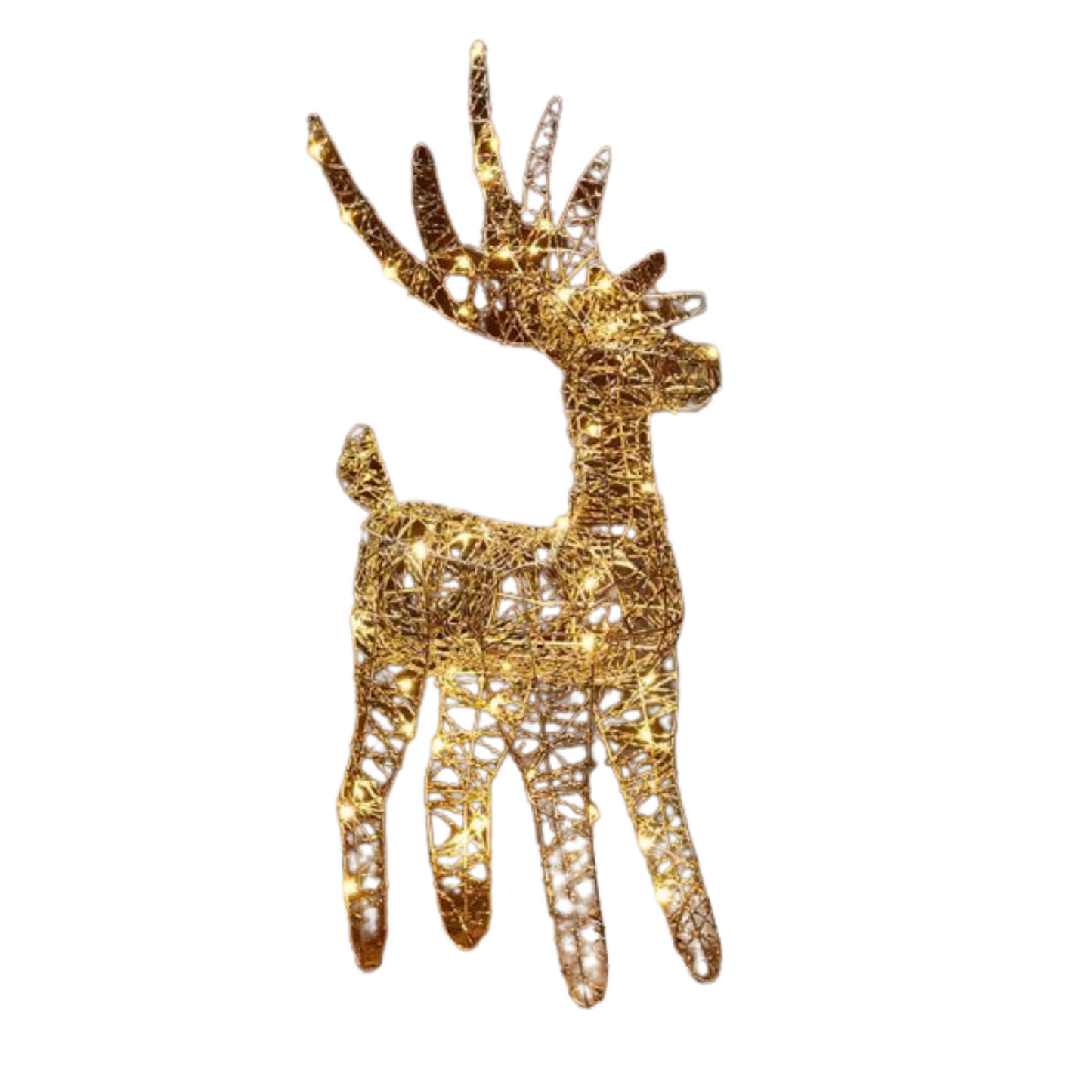 43cm Battery Operated Light up Gold Weave Christmas Reindeer with Warm White LEDs