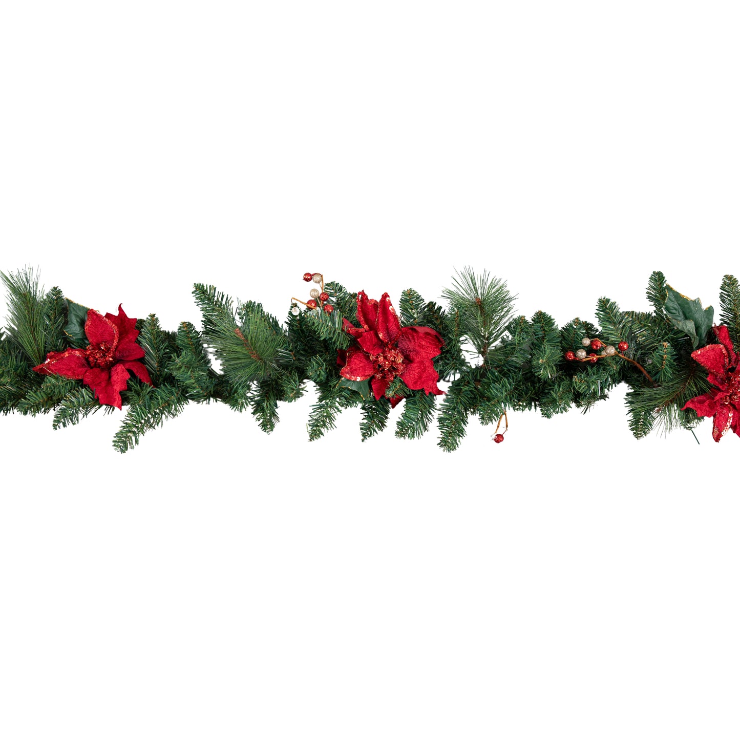1.8m (6ft) Deluxe Christmas Garland with Red and Gold Poinsettias