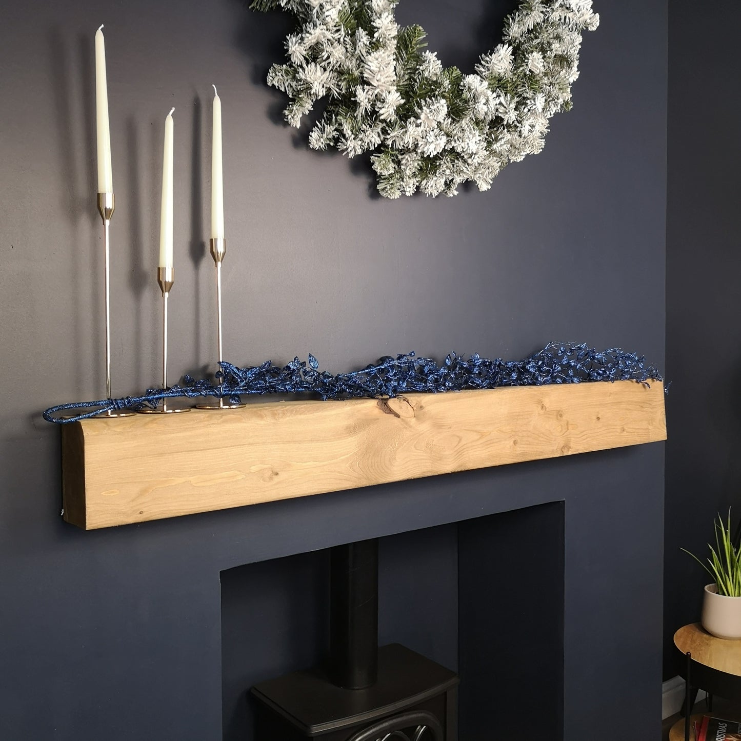 1.5m Midnight Blue Glitter Leaf Christmas Garland Decoration with Hanging Loop 