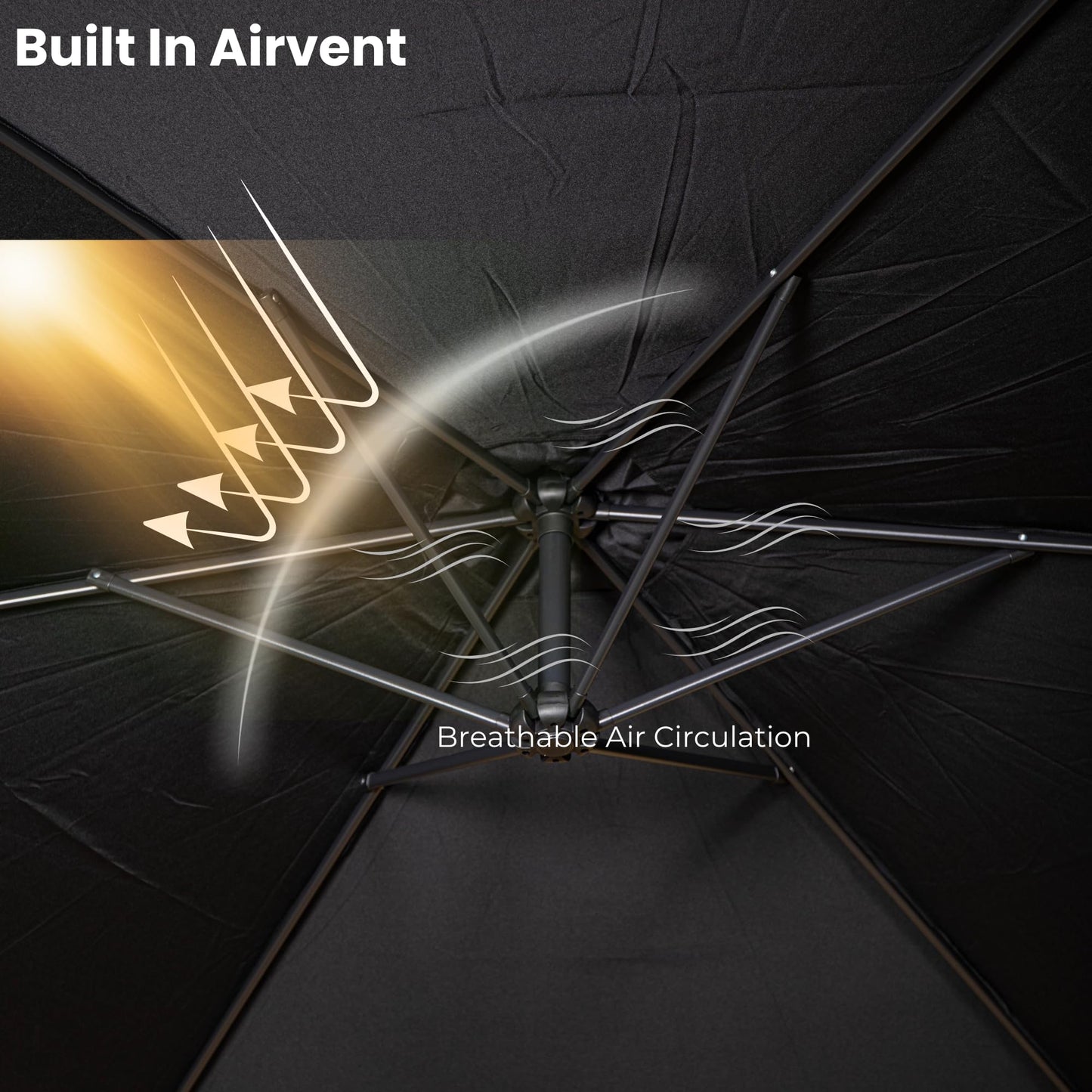 Factory Seconds 3m Cantilever Parasol in Black with Crank Handle for Patio Garden Banana Parasol with UV Protection Outdoor Umbrella Sun Shades for Garden