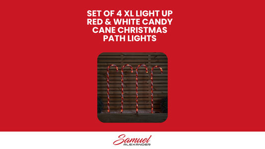 Set of 4 XL Light up Red & White Stripe Christmas Candy Cane Garden Stakes with LEDs