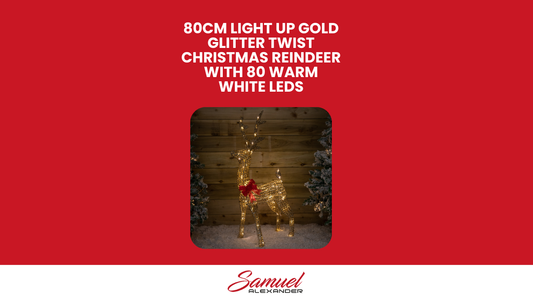 80cm Light up Gold Glitter Twist Christmas Reindeer with 80 Warm White LEDs