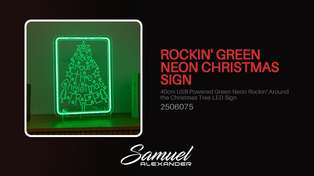 40cm USB Powered Green Neon Rockin' Around the Christmas Tree LED Sign
